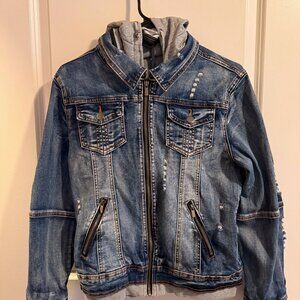 Denim Jacket with Hoodie: Medium Wash